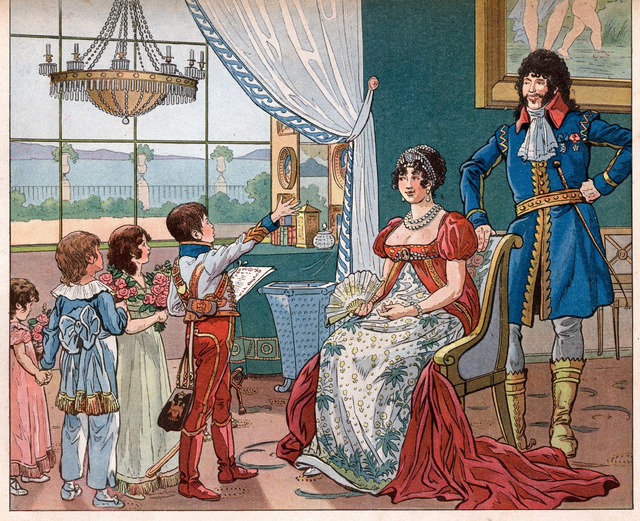Joachim Murat (1767-1815) com sua esposa Caroline Bonaparte (1782-1839) e seus filhos (Achilles de pseudonym for Onfray de Breville Jacques Job