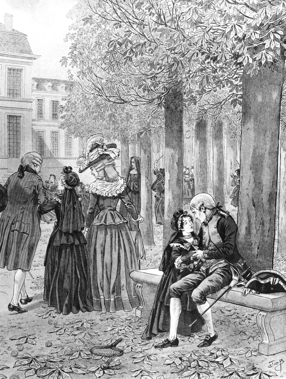 Napoleão Bonaparte (1769-1821) Assumindo o comando de sua irmã Elisa em St. Cyr em c.1784, ilustração de 