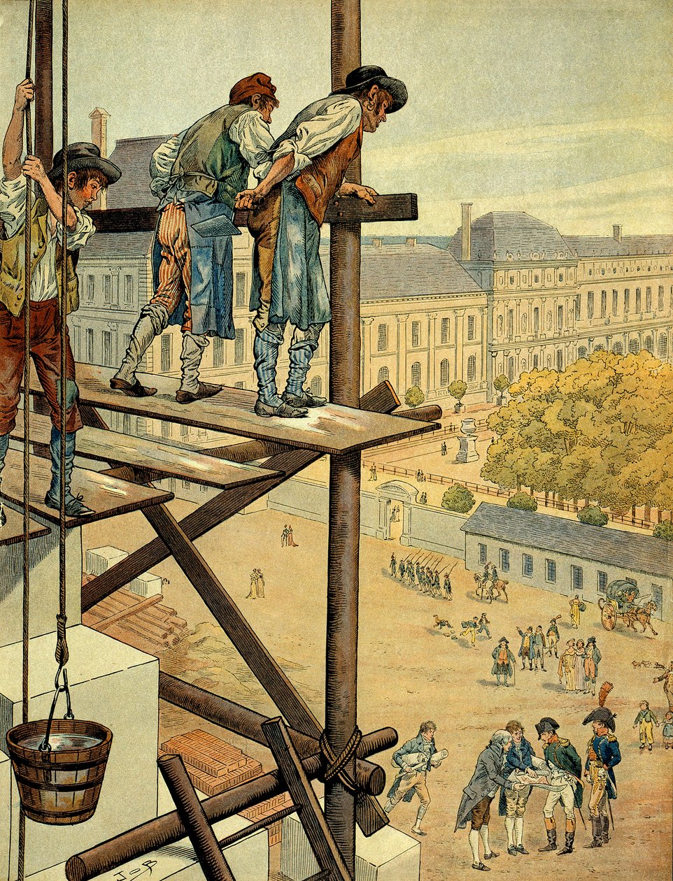 Napoleão I Bonaparte (1769-1821) atento às obras arquitectónicas e urbanas da ligação entre o Louvre e o Palais des Tuileries em Paris com a Place e a Rue de Rivoli que começou em 1802 e recortou o nome da batalha que teve lugar de pseudonym for Onfray de Breville Jacques Job