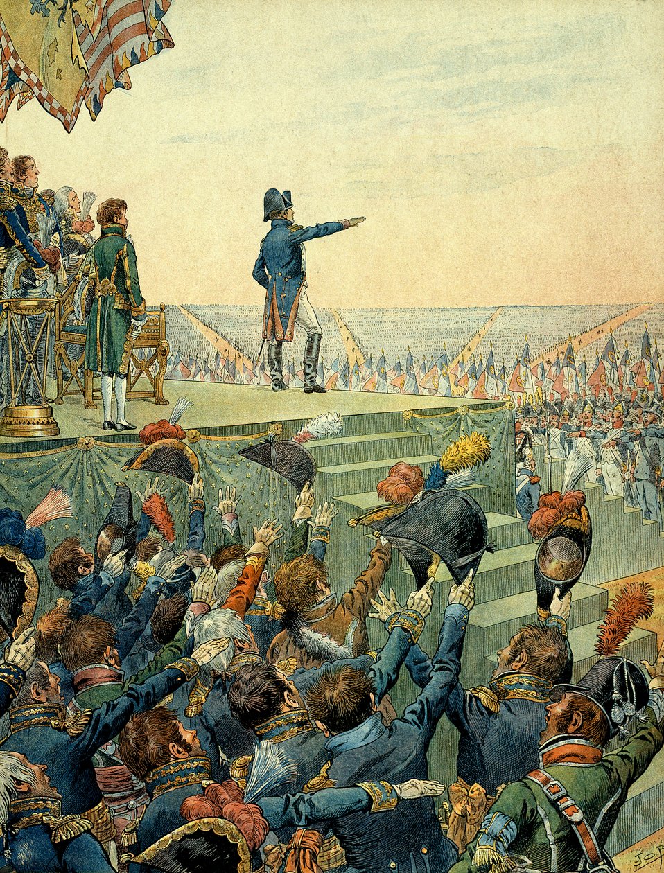 Napoleão I Bonaparte (1769-1821) distribuindo as cruzes da Legião de Honra ao exército do campo militar de Boulogne em 16 de agosto de pseudonym for Onfray de Breville Jacques Job