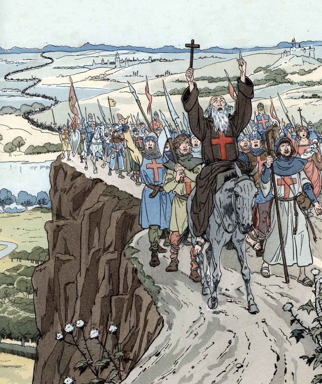 Pedro o Eremita liderou a Primeira Cruzada (1096) com o grito de "Deus o quer! de pseudonym for Onfray de Breville Jacques Job