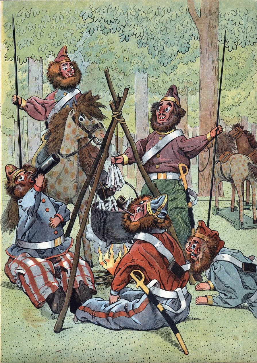 Cena da história da França nos brinquedos: Após o episódio do retiro da Rússia durante a Guerra Napoleónica (1812), os cossacos montaram o seu bivouac nos Campos Elíseos em Paris, em 1814. Em "Joujoux a l