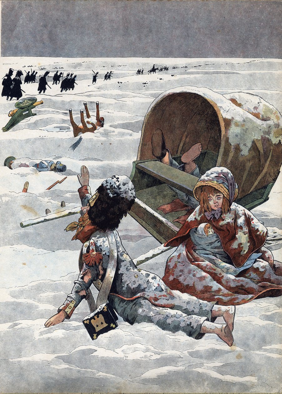 Cena da história da França nos brinquedos: Episódio do retiro da Rússia durante a Guerra Napoleónica (1812). Em "Joujoux a l