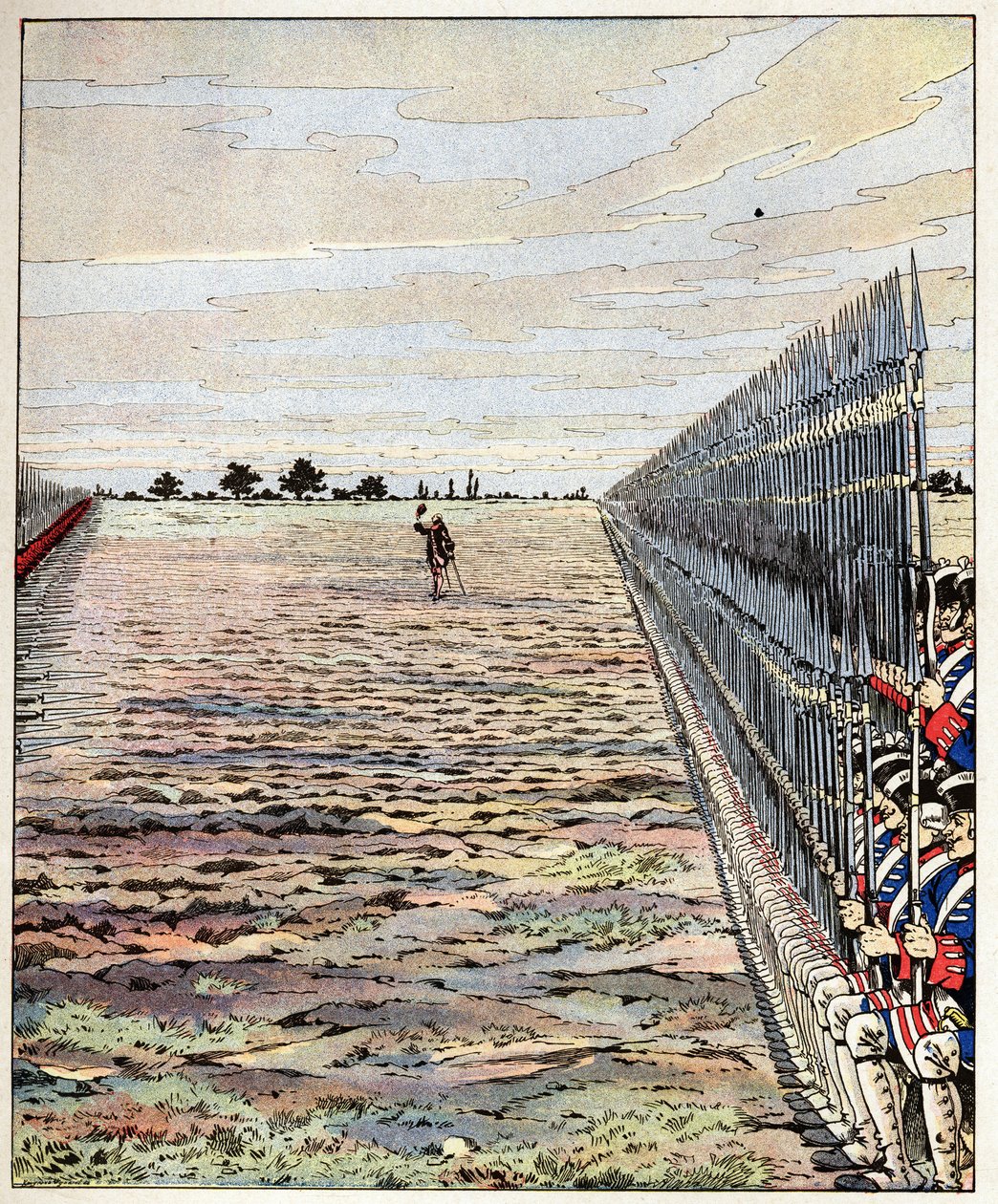 Disparem as primeiras, senhores, palavras inglesas do Conde de Auteroche pronunciadas na Batalha de Fontenoy em 11/05/1745 durante a Guerra da Sucessão Austríaca (1740-1748). Ilustração de Job (Jacques Marie Gaston Onfray e Breville) (Jacques-Marie) (185 de pseudonym for Onfray de Breville Jacques Job