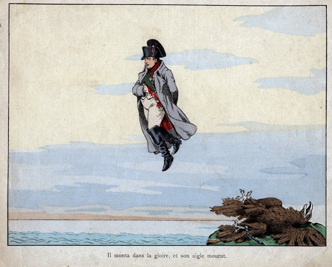 A morte de Napoleão, 5 de Maio de 1821 - litografia de Job (Jacques Onfroy de Breville) de "Le Grand Napoleon des Petites Enfants" 1893 de pseudonym for Onfray de Breville Jacques Job