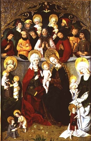 A Família da Virgem, 1497 (tempera no painel) de school of Master of the Rhine
