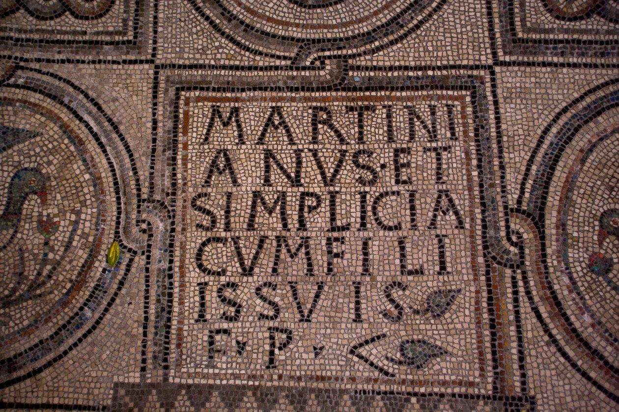 Detalhe de uma inscrição (mosaico) de School Italian