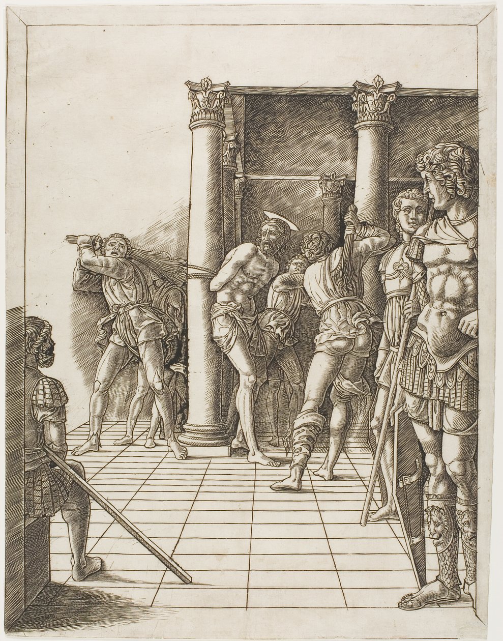 A Flagelação de Cristo, com a Calçada de school of Andrea Mantegna