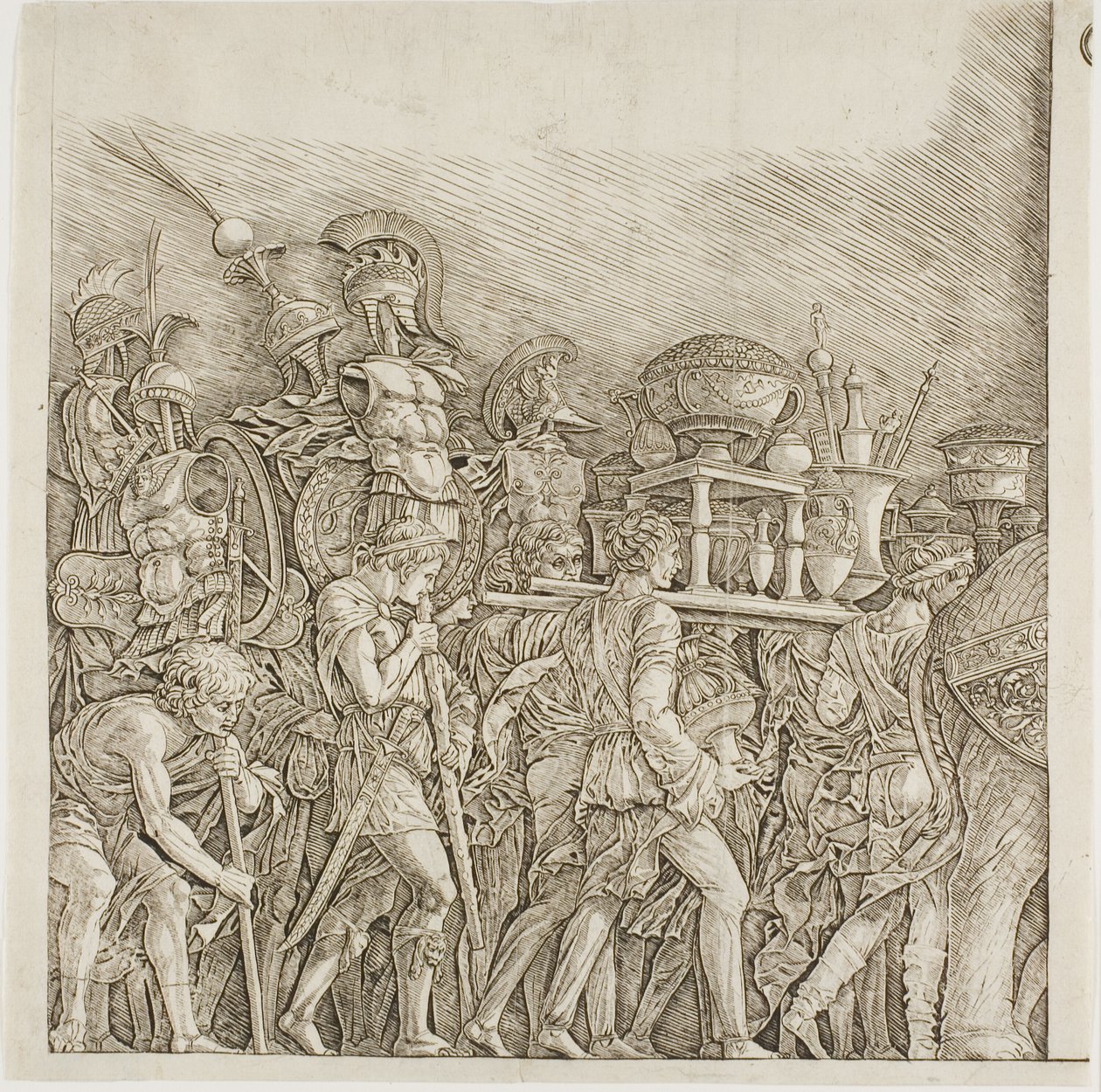 Triumph of Caesar: Soldados carregando troféus de school of Andrea Mantegna