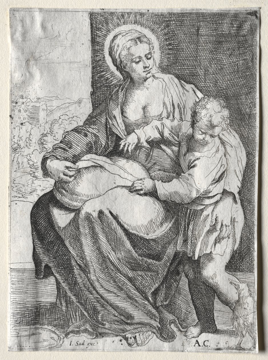 Madonna com o corvo branco de school of Annibale Carracci
