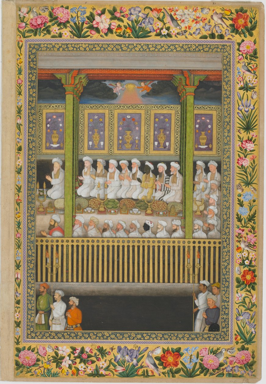 Celebração nocturna do aniversário do Profeta, do álbum de São Petersburgo, c.1635-1752 (aguarela opaca e ouro sobre papel) de son of Hoshang (attr.to) Bulaqi