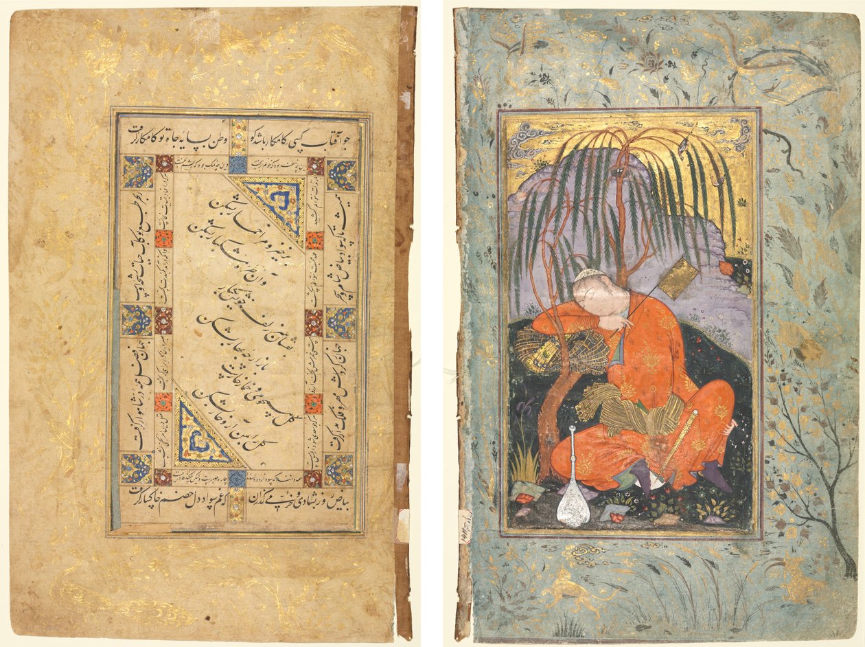 Dísticos Persas (reto); Juventude Adormecida (verso) de style of Riza yi Abbasi