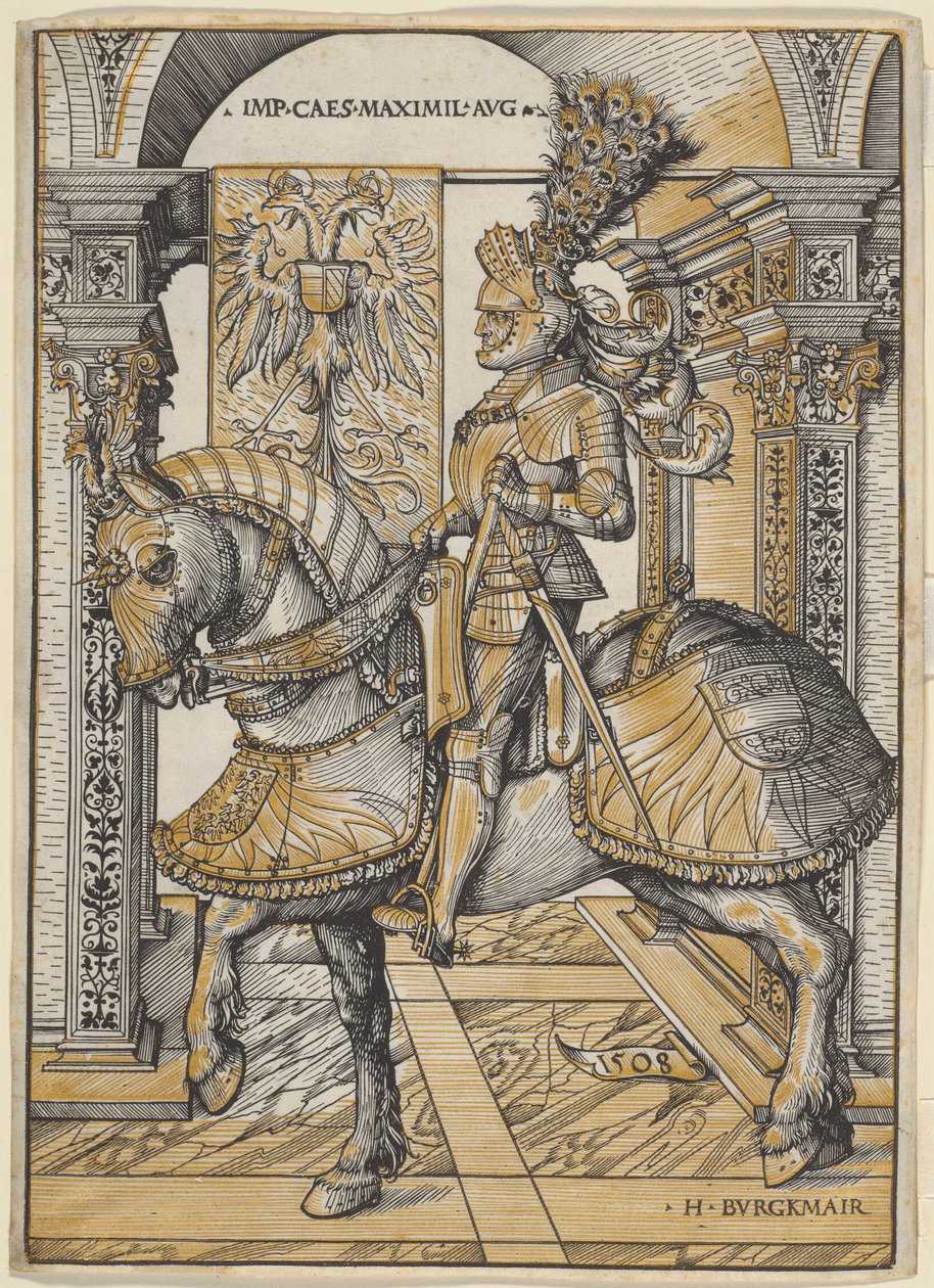 Retrato equestre do Imperador Maximiliano I de the Elder Hans Burgkmair