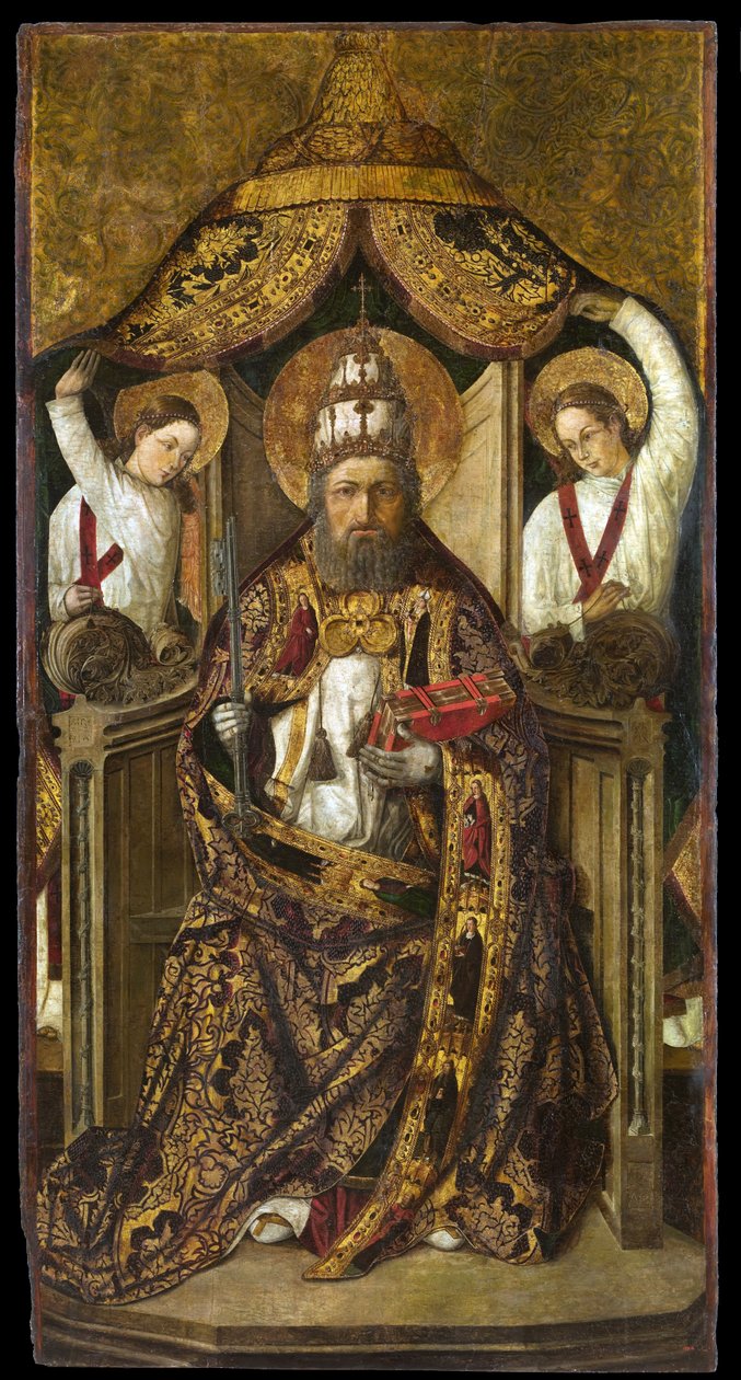 Saint Peter Enthroned - Pintura de Rodrigo de Osona (Orsona) (activo 1465-1514) - ca. 1470-1480 - Óleo sobre madeira - 214,2x112 - Museu Nacional d