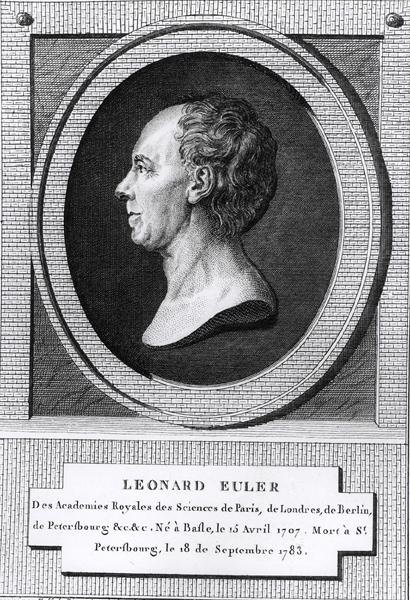 Retrato de Leonard Euler (1707-83) (gravura) (foto a p/b) de the Younger Dupin