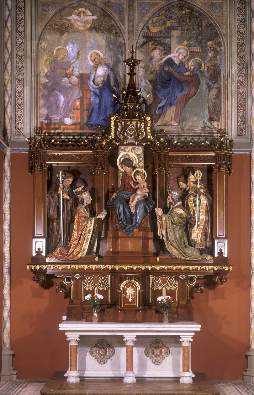 Altar lateral de Nossa Senhora com estátuas dos Santos Padroeiros da Boêmia, 1922 (madeira pintada) de Štpán Zálešák