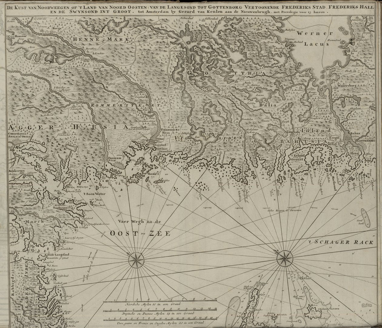 Norsk bokmål: Mapa da colecção de mapas da Biblioteca Nacional. O mapa foi emitido em () e mostra de van Keulen