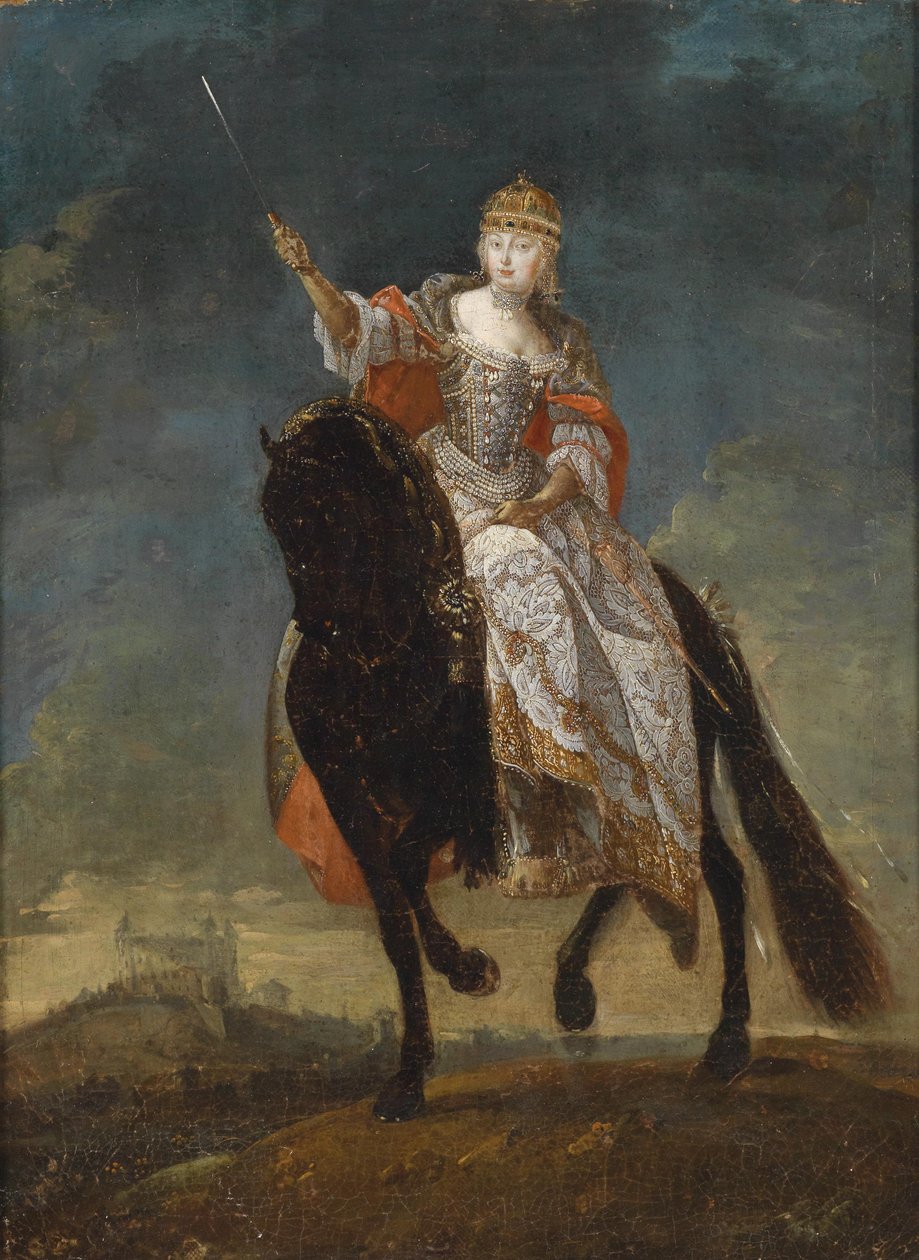 Maria Teresa como rainha da Hungria na colina da coroação para Pressburg de with Unspecified Unidentified painter    Description 18th century portrait painting of women