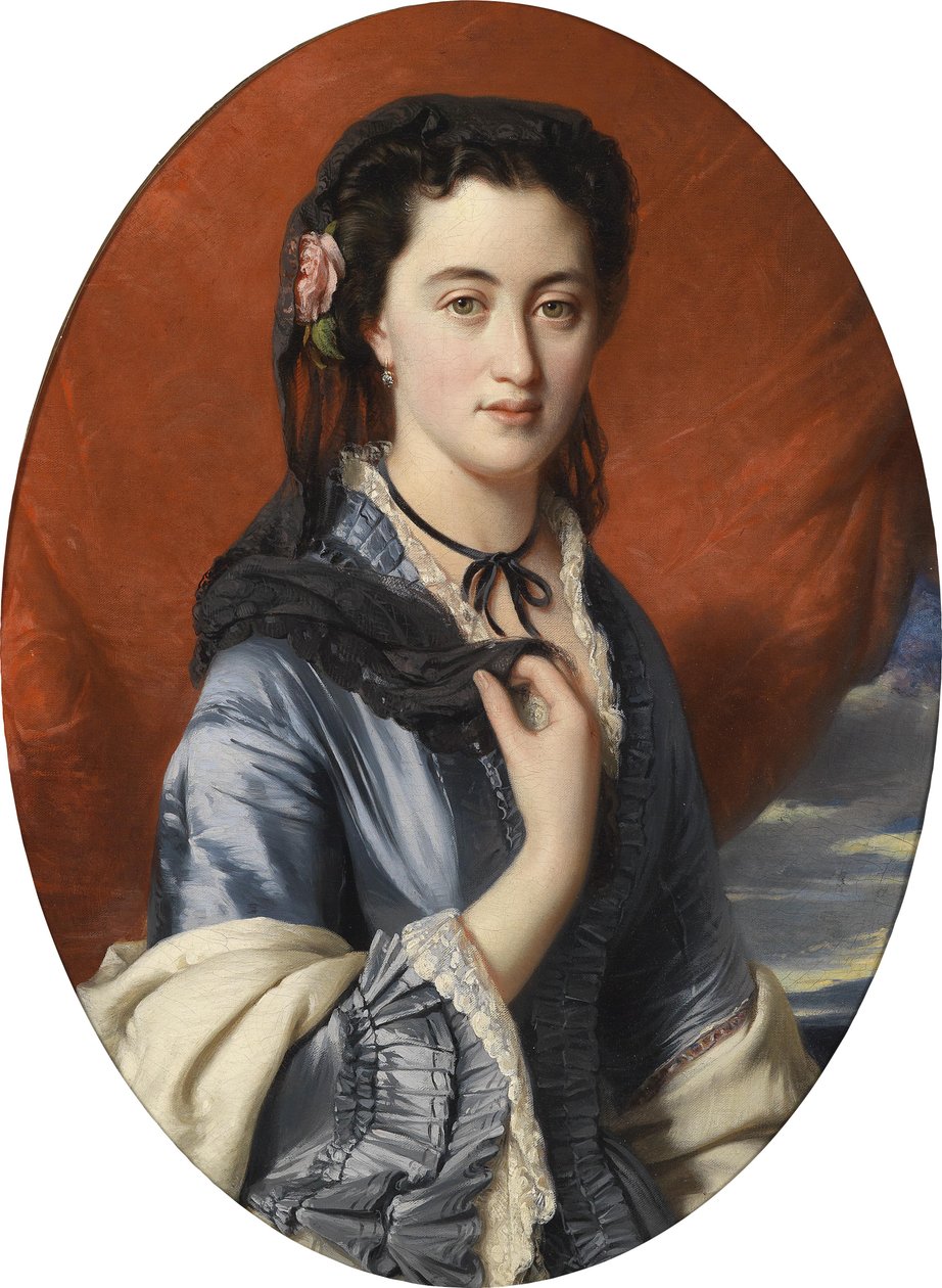 Retrato, de, um, senhora, com, rosas, em, dela, cabelo de workshop of Franz Xaver Winterhalter