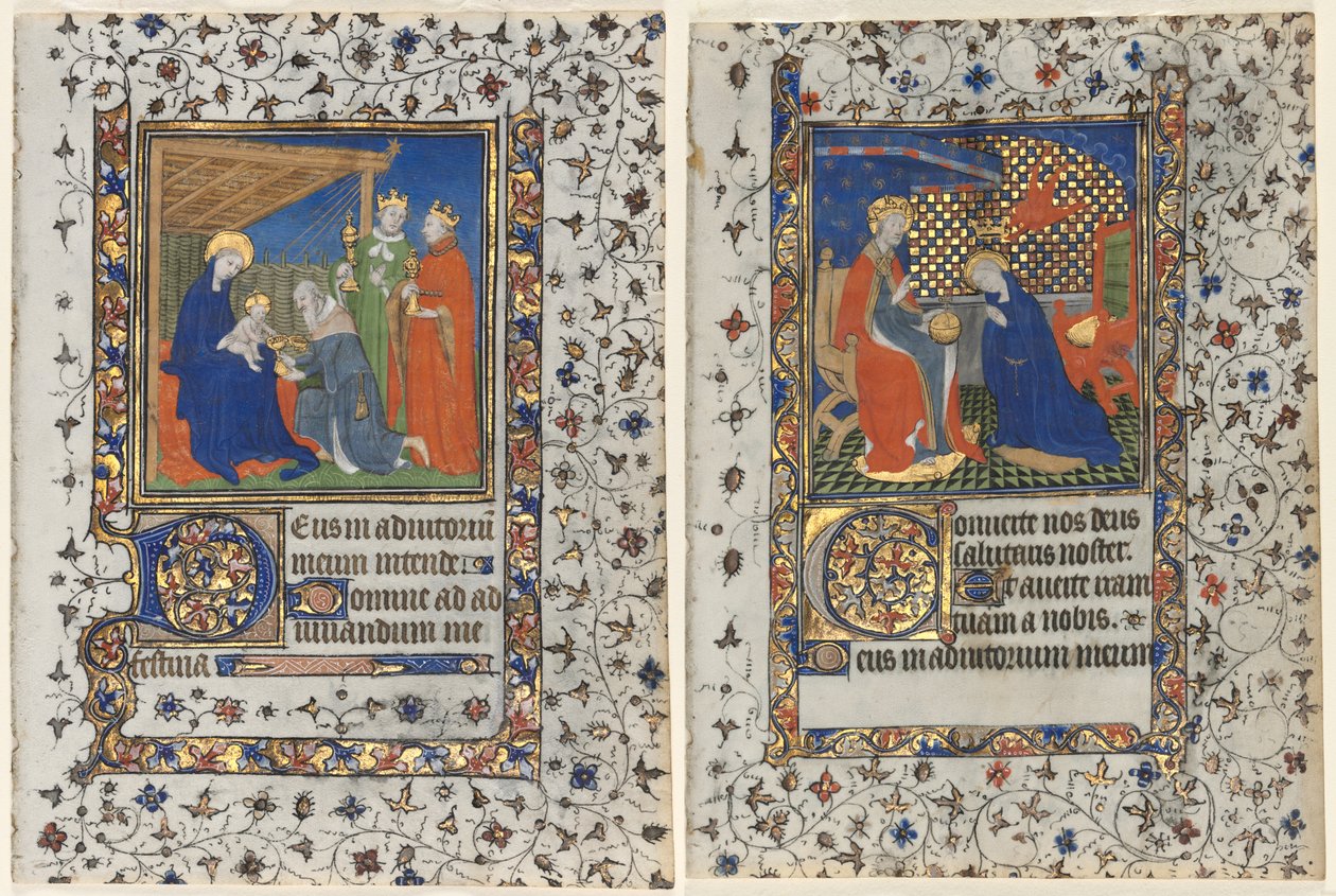 Bifólio de um Livro de Horas: Adoração dos Magos e Coroação da Virgem de workshop of Boucicaut Master