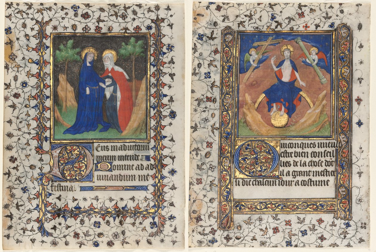 Folhas de um livro de horas: A Visitação e Cristo em Juízo de workshop of Boucicaut Master