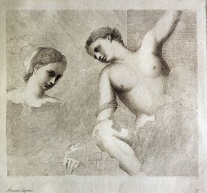 Personagens femininas. No canto inferior esquerdo "Tiziano Dipinse". Gravura de Giorgio da Castelfranco, conhecido como Giorgione (1476/1478-1510) Instituto Kunsthistorisches, Florença