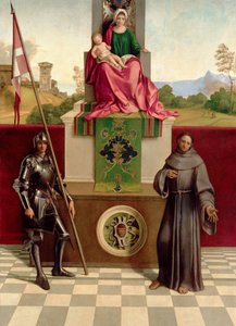 Madona e o Menino entre São Francisco e São Nicósio (A Madona Castelfranco) c.1503-04 (óleo sobre madeira) de Giorgione
