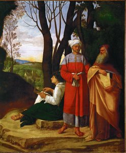 Três Filósofos, Pitágoras, Tales e Pherekydes (óleo sobre tela) de (1476/8-1510) Giorgione