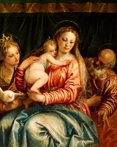 Madonna e Criança, santa e São Pedro por Paolo Caliari conhecido como Veronese (1528-1588), óleo sobre tela