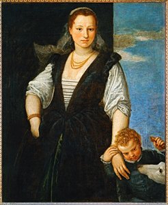 Retrato de uma mulher com uma criança e um cão - Portrait de femme avec un enfant et un chien ...