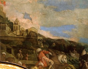 Antonio Loredan libertando Scutari por Paolo Veronese (1528-1588), detalhe, Salão do Grande Conselho, Palácio do Doge, Veneza
