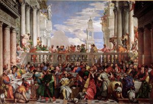 O milagre da transformação da água em vinho. Detalhe Casamento de Caná (óleo sobre tela de Veronese