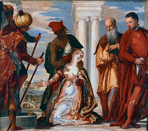 O martírio de Santa Justina Sainte Justine de Pádua é furado com um golpe de espada. Pintura de Paolo Caliari dit Veronese (1528-1588) de Veronese