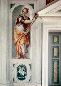 O trompetista. Pintura de Paolo Caliari chamada Paolo Veronese (1528-1588), cerca de 1561. Fresco. Maser (Treviso), Villa Barbaro de Veronese