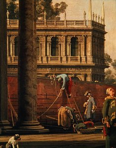 Capriccio de um homem escalando uma parede (óleo sobre tela) de Canaletto