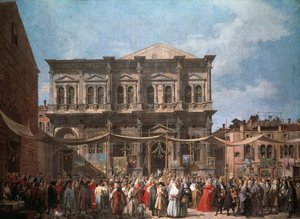 A Festa de San Rocco, Veneza, cerca de 1735, por Giovanni Antonio Canal conhecido como Canaletto (1697-1768), óleo sobre tela