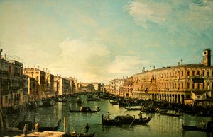 O Grande Canal, Veneza, olhando para norte, perto da ponte Rialto (óleo sobre tela) de Canaletto