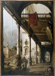 Capriccio com colunata e pátio (óleo sobre tela de Canaletto