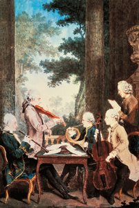 Concerto com oboé, violino, trompa e violoncelo, de Louis de Carmontelle (1717-1806), aguarela. França