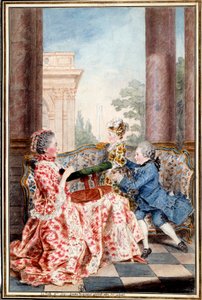 La belle Madame Caze, esposa do fazendeiro geral e seus filhos Watercolour de Louis Carrogis (1717-1806) dit Carmontelle. Sol do século XVIII. 0,32x0,21 m Chantilly, conde musee