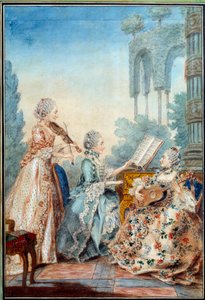 As três filhas do compositor Joseph Nicolas Pancrace Royer (1705-1755) interpretando a partitura do balé Zaide Aquarelle de Louis Carrogis Carmontelle (1717-1806) 1760 Paris, Musee Carnavalet de Carmontelle