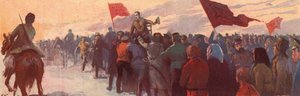 Uma multidão de apoiantes do líder revolucionário russo Alexander Kerensky (cor litho)