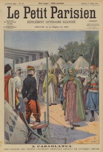 Reféns de tribos marroquinas subjugadas que passam pelo General Drude em Casablanca (cor litho)