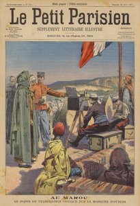 Telégrafo óptico montado na mesquita de Oudja, Marrocos (cor litho)