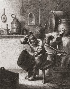 Coppersmiths at work in the 17th century (impressão)
