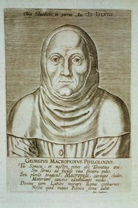 Georgius Macropedius Philologus (c.1486-1588) (impressão em bloco de madeira)