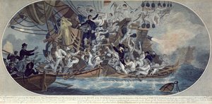 O embarque e captura do último navio de Sua Majestade, Hermione (agora Retribuição) 25 de Outubro de 1799, gravado por Roffe (gravura a cores) de (after) Elms