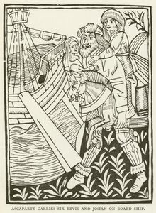 Ascaparte transporta Sir Bevis e Josian a bordo do navio (gravura) de (after) English School