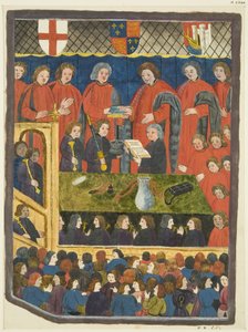 Cópias de Ilustrações do Calendário de Ricart - A cerimónia de juramento do Presidente da Câmara de Bristow (lápis e aguarela sobre papel) de (after) English School