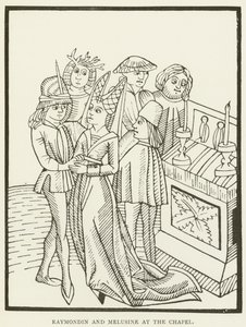 Raymondin e Melusine na capela (gravura) de (after) English School